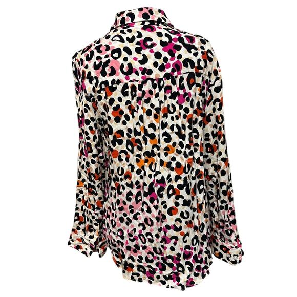Chico’s Women’s Sz 1 US 8 M Colorful Animal Print Blouse Top Soft Collar Button - Picture 2 of 8